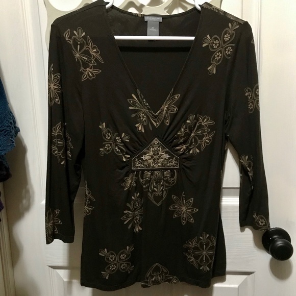 Ann Taylor Pretty V Neck Top 3/4 Length Sleeves - Picture 3 of 7